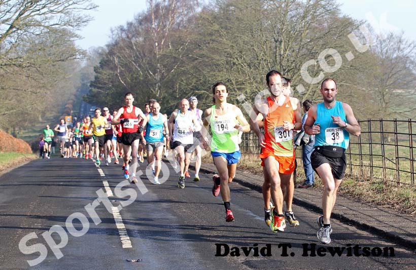 Soon after the start of the Run Northumberland Half Marathon, Wallington, Northumberland.